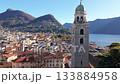 Aerial panorama of Lugano city and Lake Lugano in autumn. Lugano, Ticino, Switzerland 133884958