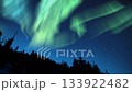 aurora green above snow forest silhouettes 133922482