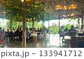 Blurred image inside a summer cafe, waiters serving visitors. Out of focus 133941712