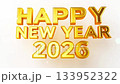 Golden Happy New Year 2026 Text Animation On Bright White Background. Looping Festive Footage For Seasonal Greetings Holiday Cards Digital Invitations And Year-End Marketing Design 133952322
