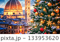 Decorated Christmas Tree In Snowy European Cityscape With Historic Cathedral. Ideal For Holiday Travel Promos, Seasonal Greeting Cards, Winter Tourism Ads, And Festive Urban Atmosphere Concepts 133953620