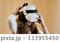 Woman Putting On and Using Virtual Reality Headset 133955450