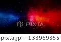 Loop space flight deep space exploration travel to colorful red blue cloud nebula. 4K 3D loop space exploration to  nebula cloud galaxy. 133969355