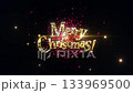 Merry Christmas golden text shine light animation with beautiful glow glittering particles with firework and flare light burst cinematic title abstract background. Christmas New year title intro festi 133969500