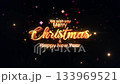 Merry Christmas and Happy New Year golden text shine light effect with many spark firework and glow bokeh particles floating cinemamtic title on black abstract background 133969521