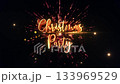 Christmas Party golden text shine light animation with beautiful glow glittering particles with firework and flare light burst cinematic title abstract background. Christmas New year title intro festi 133969529
