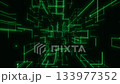 Green Neon Wireframe Acceleration Through Digital Tunnel. Looped 3D rendering 133977352