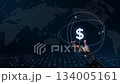 世界金融の中心に浮かぶデジタルドルの象徴 134005161