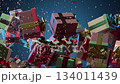 Festive Floating Gift Boxes With Confetti And Ribbons In a Vibrant Holiday Celebration Scene 134011439