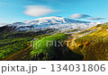 Highlands in Iceland, Mountain covered with green moss and snow in early spring 134031806