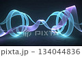 Wave shaped luminous ribbons form a ring 134044836