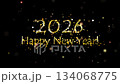 2026 Happy New Year. Congratulatory Christmas video card. Decorative golden title. Artistic intro (introductory template).  Quick Time, codec: H264, 16-bit color, highest quality. 3D animation.  134068775