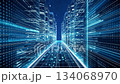 Bright blue lights pulse through a digital corridor of a data center, symbolizing the rapid exchange of information in a futuristic technological landscape. Bright blue lights pulse through a digital corridor of a data center, symbolizing the rapid exchange of information in a futuristic technological landscape. 134068970