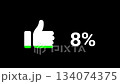 Minimalistic thumb up animation featuring a progressive green fill, symbolizing positive feedback or stock growth reaching 10 percent, set against a bold black background for contrast 134074375