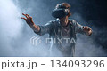 Man experiencing virtual reality metaverse technology future 134093296