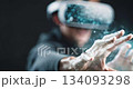 Man experiencing virtual reality metaverse technology future 134093298