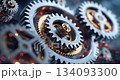 Interlocking metal gears representing precision, technology, and engineering 134093300