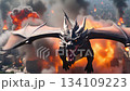 Majestic Dragon Soars Over Cityscape Amidst Fiery Apocalypse Scene 134109223