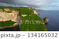 Bali temple on top of Banah limestone cliff Nusa Penida aerial drone 134165032