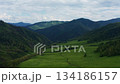 Aerial view of a green valley among the mountains 134186157