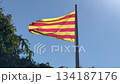 Flag on a pole blowing in the wind under a clear blue sky 134187176
