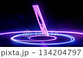 Playing cards float in glowing rings with magic effects at night 134204797