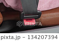 Close-up woman fastening her seat belt in a car, emphasizing safety and responsibility before driving 134207394