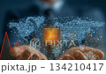 Futuristic technology showing digital world map and data charts 134210417