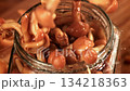 Pickled honey mushrooms fall into a jar. Filmed on a high-speed camera at 1000 fps. High quality FullHD footage 134218363