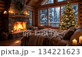 Winter Cabin Fireplace 134221623