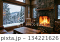 Snowy Cozy Fireplace 134221626