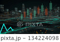 Financial charts and digital markets floating in a futuristic city 134224098