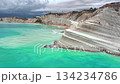 Scala dei Turchi, or the Turkish stairs in Sicily, Italy. Aerial Drone Shot. Unique White Rocks and Turquoise water. 134234786