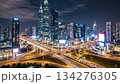 上空から眺める大都会の夜　タイムラプス 134276305