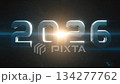 Futuristic metal typography and space visuals symbolizing the year 2026 134277762