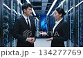 Modern business scene of IT professionals working together in a data center 134277769