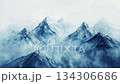Abstract blue watercolor mountain landscape with mist and fog 134306686