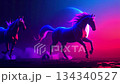 Wild horses galloping through a purple moonlit world 134340527