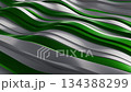 Seamless loop background with abstract flowing green and white waves forming a smooth layered surface with shadows, reflections and soft gradients. Elegant fluid stripes animation, 3D render, 4K 60fps 134388299