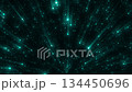 A bright abstract field with a turquoise glow, spreading rays, and small glowing dots. The center has a more intense glow, with scattered sparks and streaks of light. 134450696