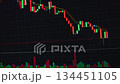 Candlestick chart moving on screen, cryptocurrency charts and graphs. 134451105