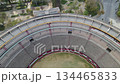 Aerial Drone Flight Over Plaza de Toros de Jaen and Historic City Center, Spain 134465833