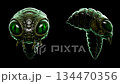 A detailed turnaround animation of a glossy green alien larva creature with large glowing eyes on a black background 134470356