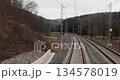Railway travel front point of view POV, evening twilight 134578019