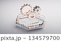 Metallic gears on futuristic hexagon stage, 3d rendering. 134579700