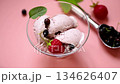 Summer dessert with strawberries and currants isolated 134626407