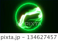 Abstract glowing green energy sphere with flowing plasma waves and digital particle texture, symbolizing technology, power, and futuristic energy 134627457