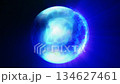 Bright blue glowing sphere with swirling light energy and soft electric textures radiating outward 134627461