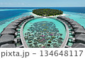 Aerial View of Overwater Bungalows in a Tropical Lagoon 134648117