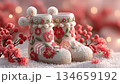 クリスマス花刺繍スノーブーツ暖かな冬の雰囲気 134659192